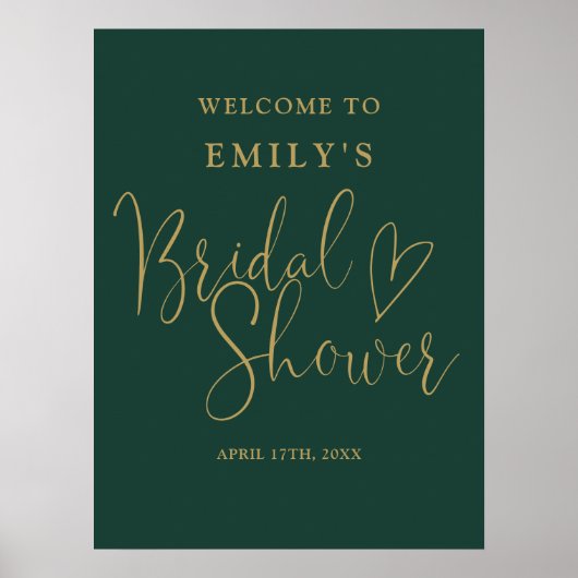 Chic Green Gold Script Brautparty Begrüßungszeiche Poster (Vorne)