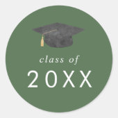 Chic Green Grad Cap Class Year Abschluss Runder Aufkleber (Vorderseite)