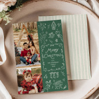 Chic Green Hand Drawn Icons Frohe Weihnachts-Foto