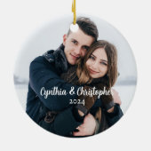 Chic Green Holly Weihnachtskranz 2 Side Foto Keramik Ornament (Hinten)