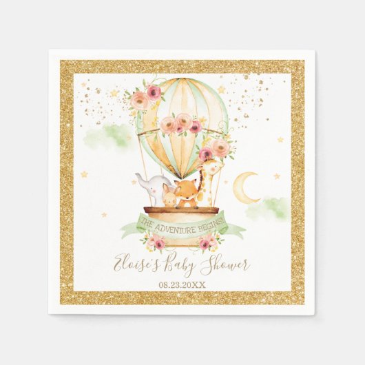 Chic Green Hot Air Ballon Baby Tiere neutral Serviette (Vorderseite)