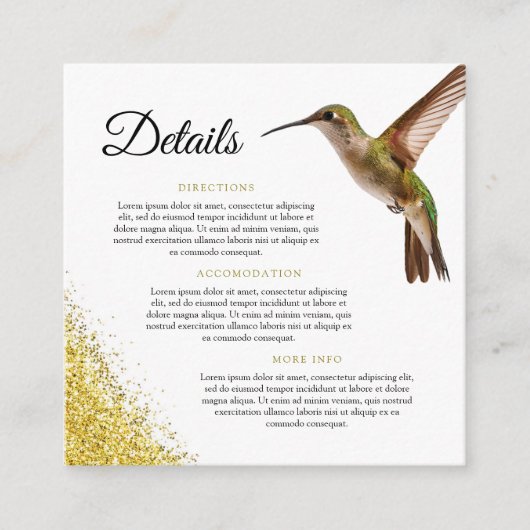 Chic Green Hummingbird and Gold Dust Wedding Begleitkarte (Vorderseite)