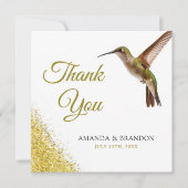 Chic Green Hummingbird and Gold Dust Wedding Dankeskarte (Vorderseite)