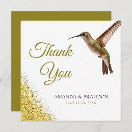 Chic Green Hummingbird and Gold Dust Wedding Dankeskarte