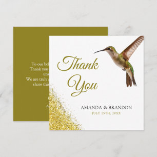 Chic Green Hummingbird and Gold Dust Wedding Dankeskarte