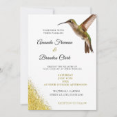 Chic Green Hummingbird and Gold Dust Wedding Einladung (Vorderseite)