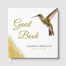 Chic Green Hummingbird and Gold Dust Wedding Gästebuch