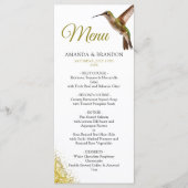 Chic Green Hummingbird and Gold Dust Wedding Menükarte (Vorderseite)