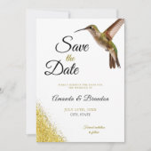 Chic Green Hummingbird and Gold Dust Wedding Save The Date (Vorderseite)