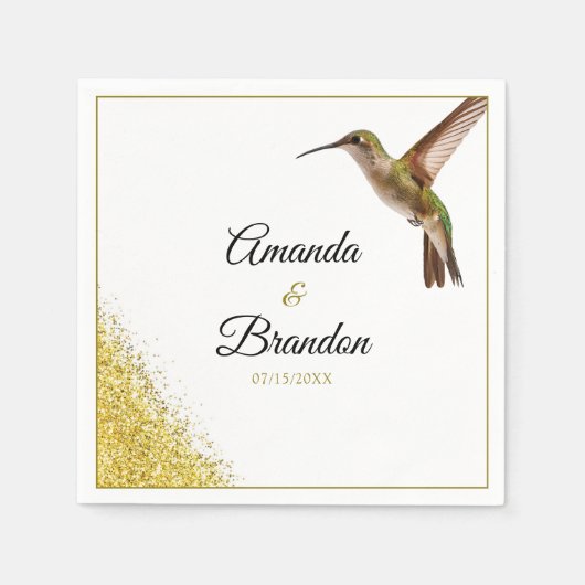 Chic Green Hummingbird and Gold Dust Wedding Serviette (Vorderseite)
