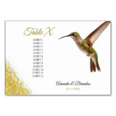 Chic Green Hummingbird and Gold Dust Wedding Tischnummer (Rückseite)