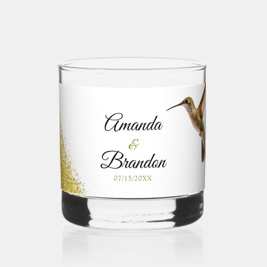 Chic Green Hummingbird and Gold Dust Wedding Whiskyglas (Vorderseite)