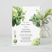 Chic Green Hydrangea Butterfly Brunch & Bubbly Einladung (Stehend Vorderseite)