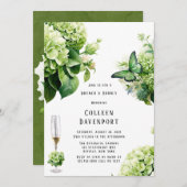 Chic Green Hydrangea Butterfly Brunch & Bubbly Einladung (Vorne/Hinten)