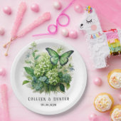 Chic Green Hydrangea Floral Butterfly Wedding Pappteller (Party)