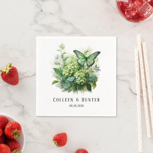 Chic Green Hydrangea Floral Butterfly Wedding Serviette (Beispiel)