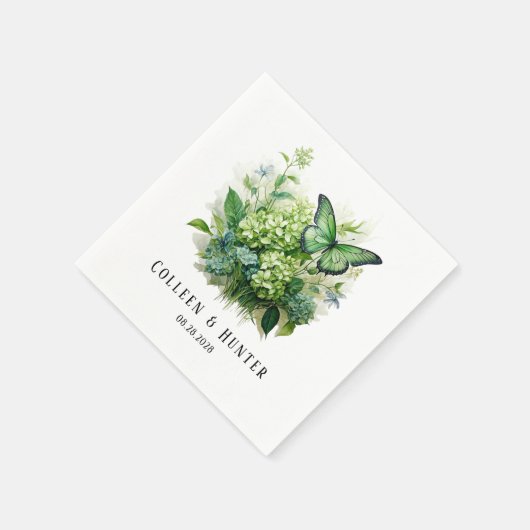Chic Green Hydrangea Floral Butterfly Wedding Serviette (Ecke)