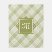 Chic Green Kariert mit moderner Diagonal-Monogramm Fleecedecke (Vorderseite)
