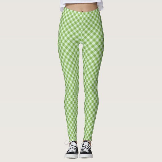 Chic Green Karo Gingham Pattern zu individualisier Leggings (Vorderseite)