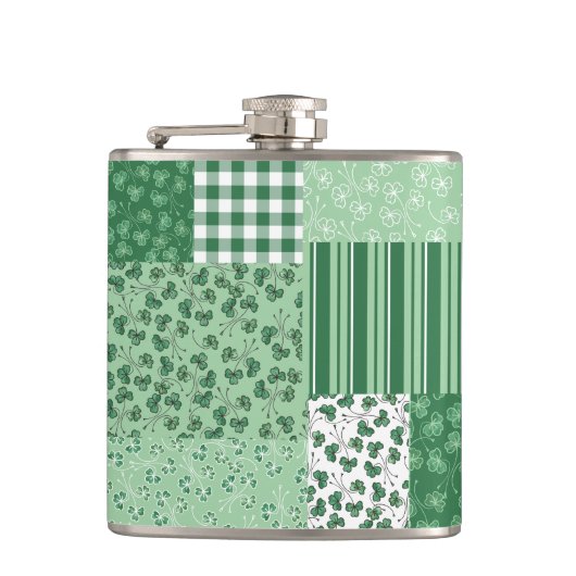 Chic Green Kleeblatts Imitate Patchwork Hip Flask Flachmann (Vorderseite)