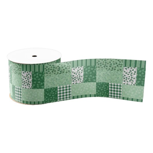 Chic Green Kleeblatts Imitate Patchwork Ribbon Ripsband (Spule)
