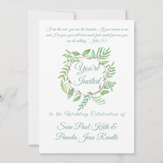 Chic Green Leaf Wreath mit Business Verse Classi Einladung (Vorderseite)