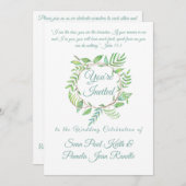 Chic Green Leaf Wreath mit Business Verse Classi Einladung (Vorne/Hinten)