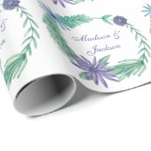 Chic Green Lila Floral Personalisiert Wedding Geschenkpapier (Rolleneckpunkt)