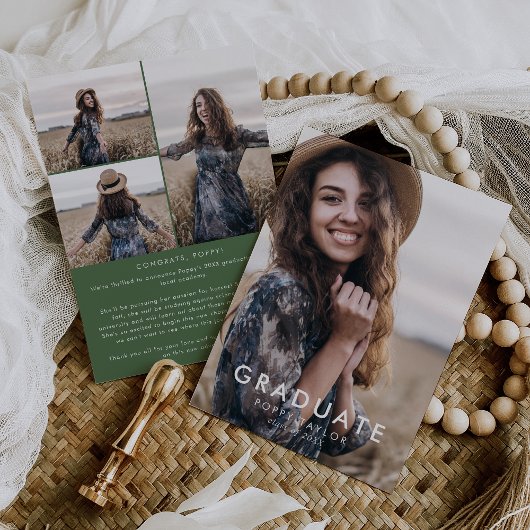 Chic Green Message Foto Collage Abschluss Ankündigung