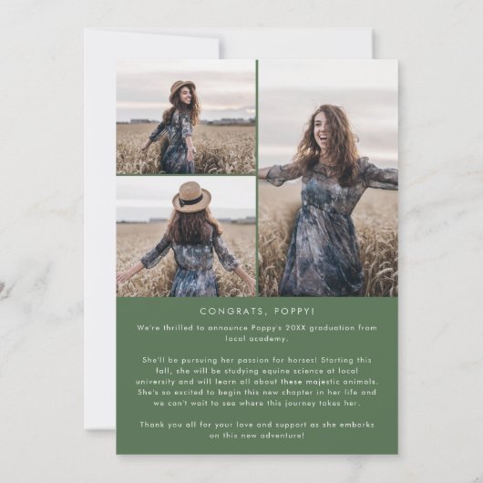 Chic Green Message Foto Collage Abschluss Ankündigung (Rückseite)