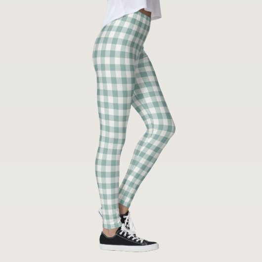 Chic Green Mint White Gingham Stripes Leggings (Rechts)