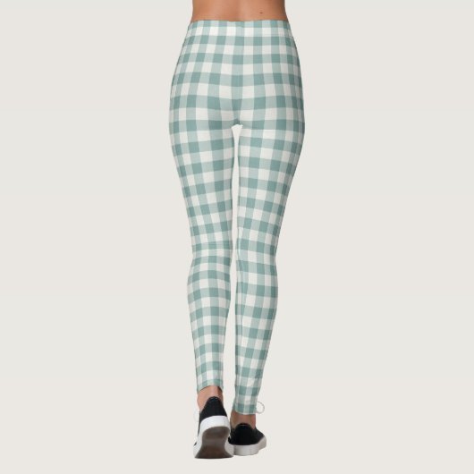 Chic Green Mint White Gingham Stripes Leggings (Rückseite)