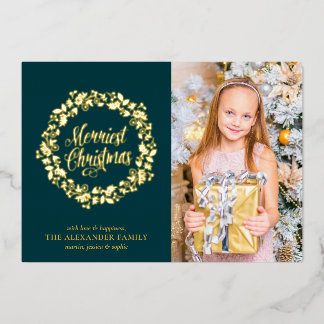 Chic Green mit Holiday Wreath Foto Folien Feiertagskarte