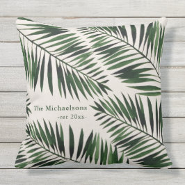 Chic Green Palm Blätter auf natürliche Farbe Kissen