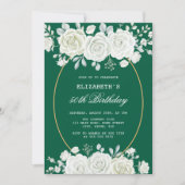 Chic Green Pastel White Rose Grüne Geburtstag Einladung (Vorderseite)