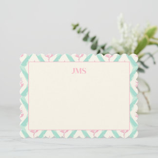 Chic Green Pattern Monogram Stationary Mitteilungskarte
