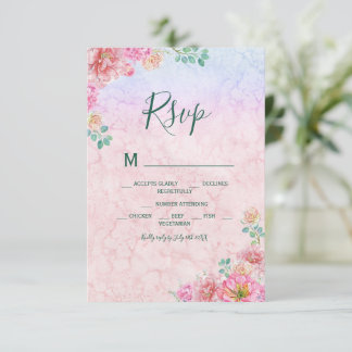 Chic Green & Pink Delikate Wasserfarbenflora RSVP Karte