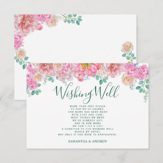 Chic Green & Pink Floral Watercolor wünscht sich a Begleitkarte