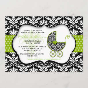 Chic Green Polka Dot Damask Babydusche Einladung