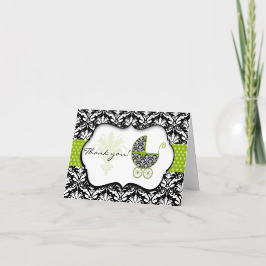 Chic Green Polka Dot Damask Kinderdusche Danke (Vorderseite)