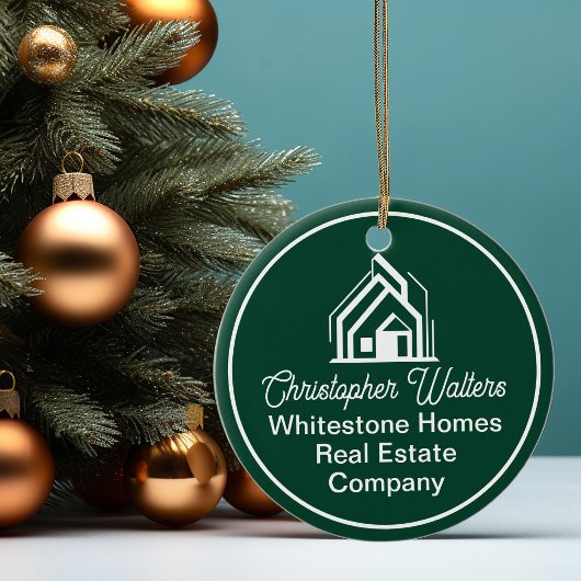 Chic Green Real Estate Company Customized Realtor Keramik Ornament