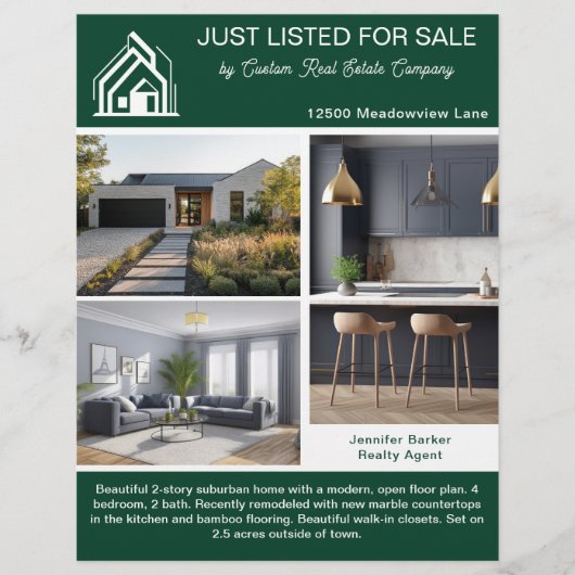 Chic Green Real Estate Home Listing 2 Sided Modern Flyer (Vorne)