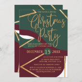 Chic Green Red Gold Glitzer Geo Party Einladung (Vorne/Hinten)