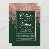 Chic Green Rose Gold Glitzer Confetti Wedding Einladung (Vorne/Hinten)