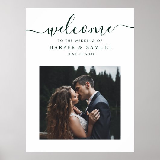 Chic Green Script Foto Wedding Welcome Sign Poster (Vorne)