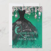Chic green silber Glitzer Tropfen Quinceanera Einladung (Vorderseite)
