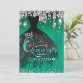 Chic green silber Glitzer Tropfen Quinceanera Einladung (Stehend Vorderseite)