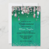 Chic green silber Glitzer Tropfen Quinceanera Einladung (Rückseite)