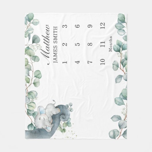 Chic Green Sleeping Elephant Monthly Meilenstein Fleecedecke (Vorderseite)