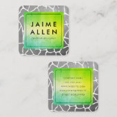 Chic Green Textur Graues Muster Quadratische Visitenkarte (Vorne/Hinten)